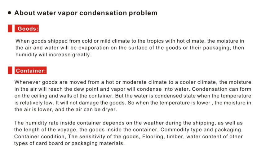 Sea Cargo Moisture Protected Container Desiccant Dry Pole